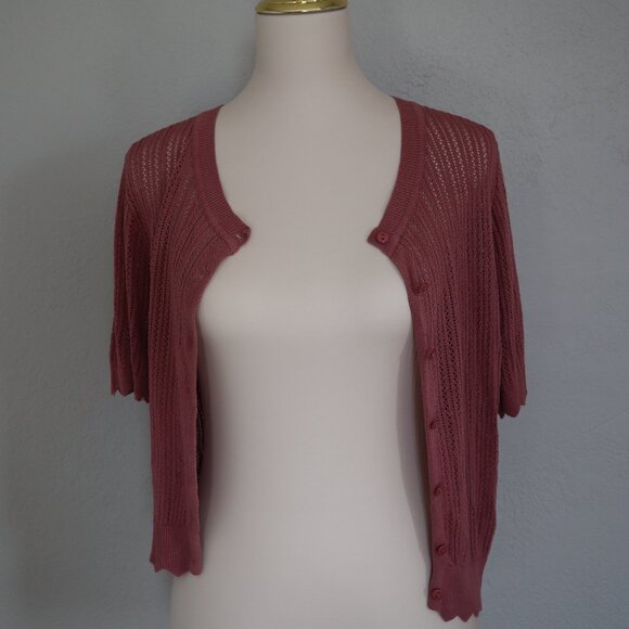 Mauve Knit Button-Up Cardigan Top (Size M) - Picture 5 of 6